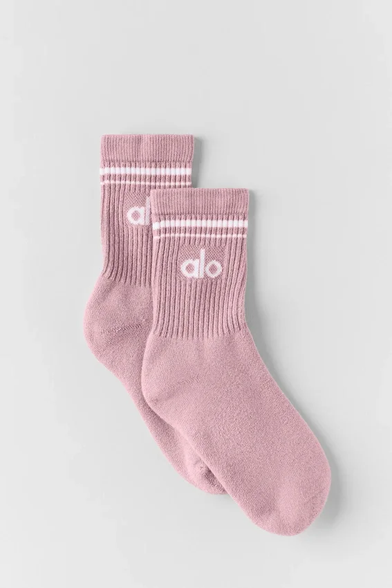 Calcetines unisex de talle medio estilo retro - Rosa vintage/Blanco