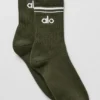 Calcetines unisex de talle medio estilo retro - Verde oliva/Blanco