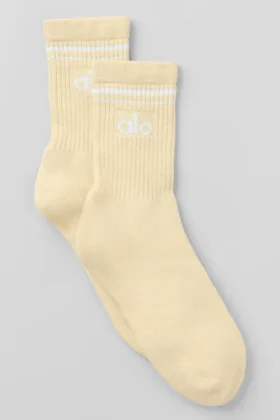 Calcetines unisex de talón medio estilo retro - Amarillo luz de vela/Blanco