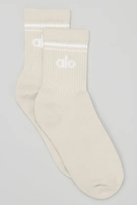 Calcetines unisex de talón medio estilo retro - Beige/Blanco