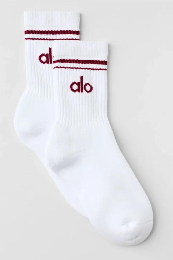 Calcetines unisex de talón medio estilo retro - Blanco/Rojo Romance de Verano