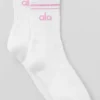 Calcetines unisex de talón medio estilo retro - Blanco/rosa corazón de caramelo