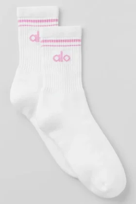 Calcetines unisex de talón medio estilo retro - Blanco/rosa corazón de caramelo