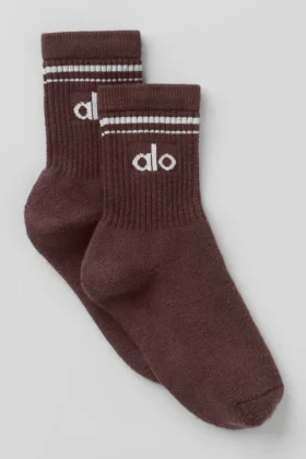 Calcetines unisex de talón medio estilo retro - Brownstone/Blanco