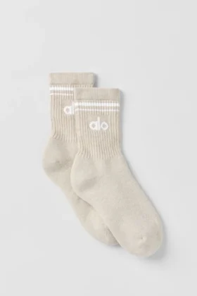 Calcetines unisex de talón medio estilo retro - Gris avena jaspeado/Blanco