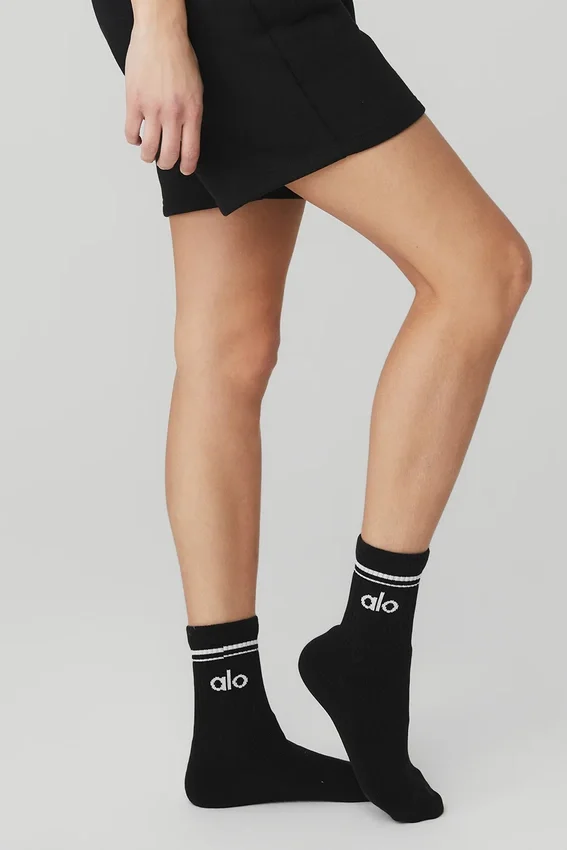 Calcetines unisex de talón medio estilo retro - Negro/Blanco