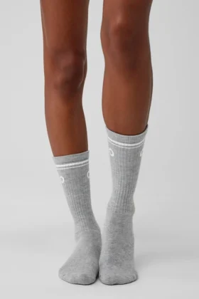 Calcetines unisex Throwback – Gris jaspeado deportivo/Blanco
