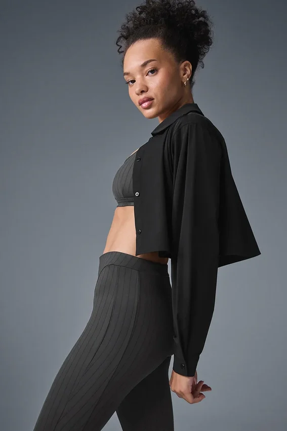 Camisa corta abotonada «Take Me Out» - Negro