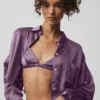 Camisa corta de seda luminosa con botones y manga larga - Plum Kiss