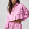 Camisa corta de seda luminosa con botones y manga larga - Rosa Candy Heart