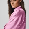 Camisa corta de seda luminosa con botones y manga larga - Rosa Candy Heart