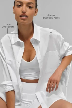 Camisa de algodón Real Deal con botones y manga larga – Blanco