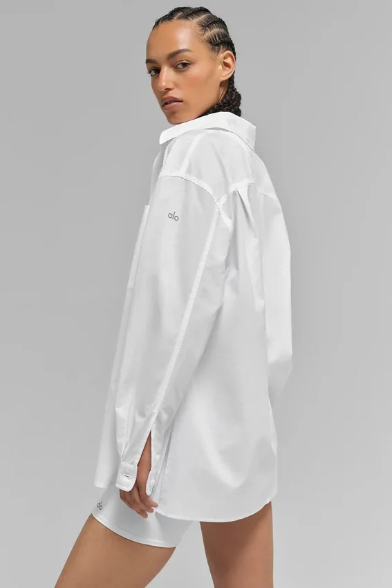 Camisa de algodón Real Deal con botones y manga larga - Blanco
