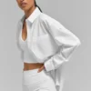Camisa de algodón Real Deal con botones y manga larga - Blanco