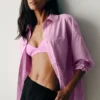 Camisa de algodón «Real Deal» de manga larga con botones — Rosa corazón de caramelo