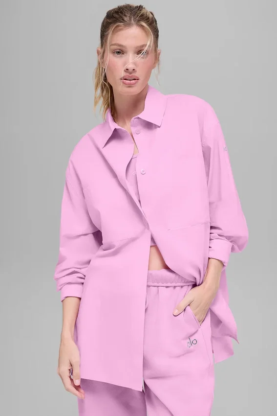 Camisa de algodón «Real Deal» de manga larga con botones — Rosa corazón de caramelo