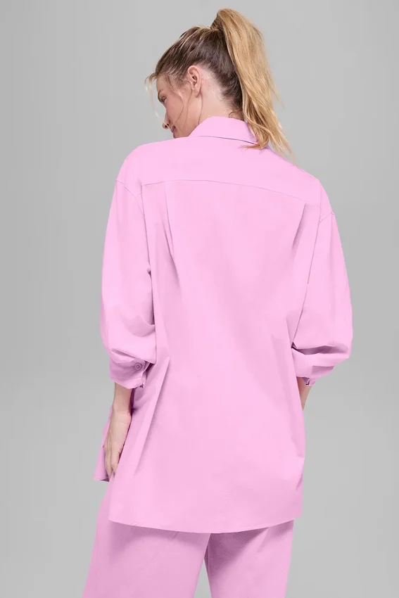 Camisa de algodón «Real Deal» de manga larga con botones — Rosa corazón de caramelo