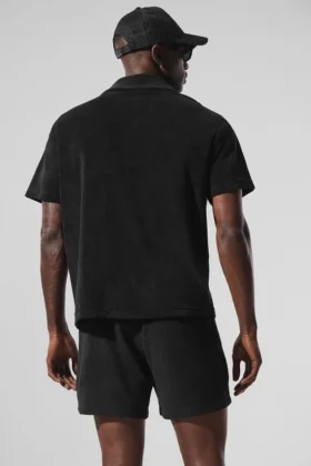 Camisa de felpa costera con botones – Negro