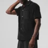 Camisa de felpa costera con botones - Negro