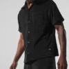 Camisa de felpa costera con botones - Negro