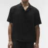 Camisa de lino de manga corta con botones - Negro