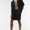 Camisa de lino de manga corta con botones - Negro