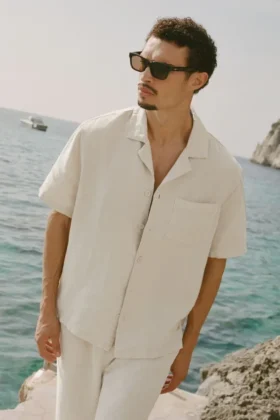 Camisa de manga corta con botones de Linen Days - Color hueso