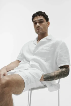Camisa de manga corta con botones Linen Days - Blanco