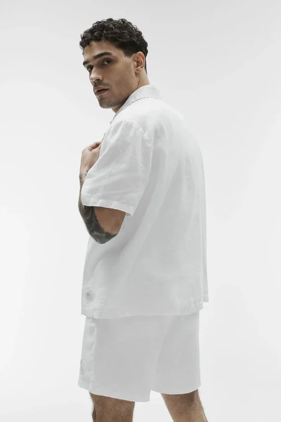 Camisa de manga corta con botones Linen Days - Blanco