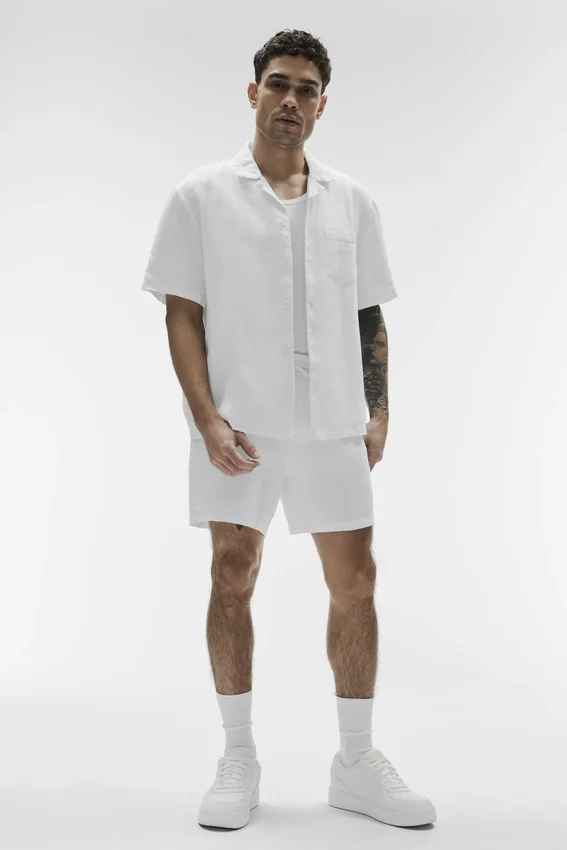 Camisa de manga corta con botones Linen Days - Blanco