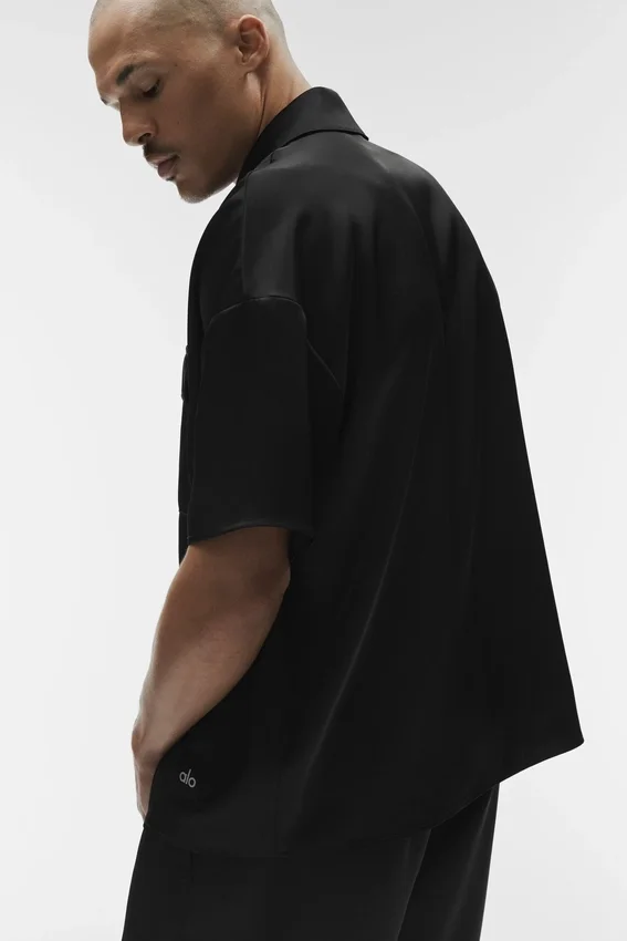 Camisa de manga corta con botones Satin Horizon - Negro
