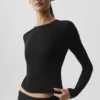 Camisa de manga larga acanalada Sea Coast - Negro
