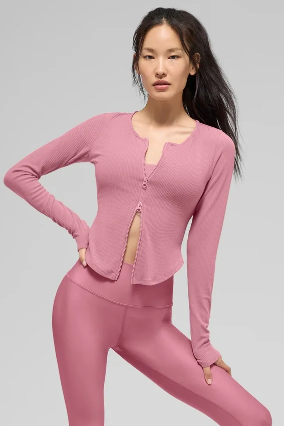 Camisa de manga larga acanalada Stardust - Rosa silvestre