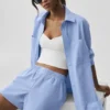 Camisa de manga larga con botones «Daylight» a rayas finas - Azul Provenza claro/Blanco