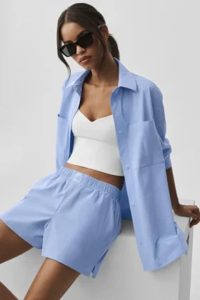 Camisa de manga larga con botones «Daylight» a rayas finas - Azul Provenza claro/Blanco