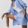 Camisa de manga larga con botones «Daylight» a rayas finas - Azul Provenza claro/Blanco