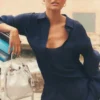 Camisa de manga larga con botones «Golden Hour», semitransparente - Azul marino