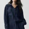 Camisa de manga larga con botones «Golden Hour», semitransparente - Azul marino