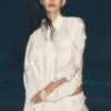 Camisa de manga larga con botones «Golden Hour», semitransparente — Marfil
