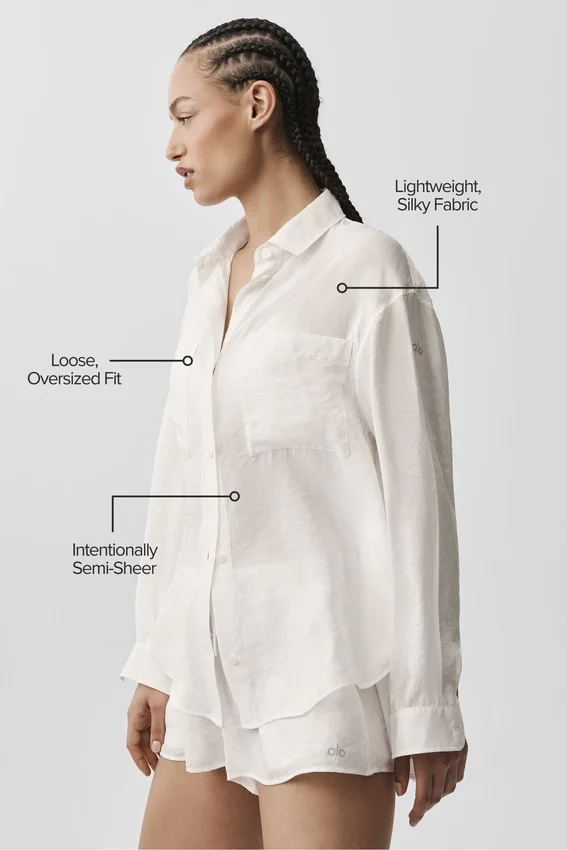 Camisa de manga larga con botones «Golden Hour», semitransparente — Marfil