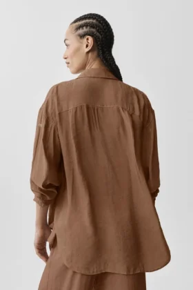 Camisa de manga larga con botones «Golden Hour» semitransparente — Marrón «Sun Kissed»
