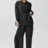 Camisa de manga larga con botones «Golden Hour» semitransparente — Negro