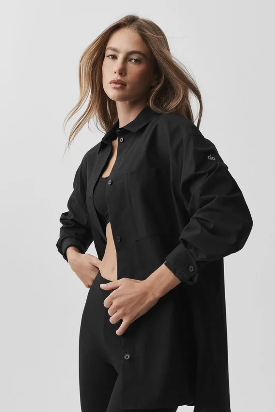 Camisa de manga larga con botones Real Deal de algodón - Negro