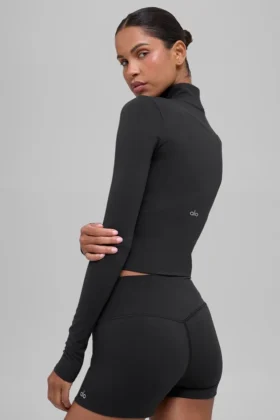 Camisa de manga larga con cremallera de 1/4 de Alo Softsculpt Precision – Negro
