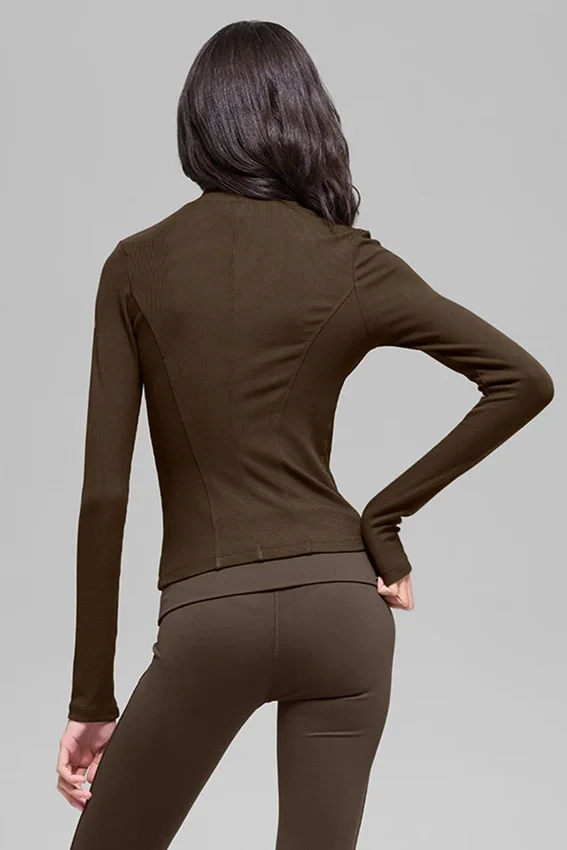 Camisa de manga larga con cuello alto Mesmerize acanalada - Espresso