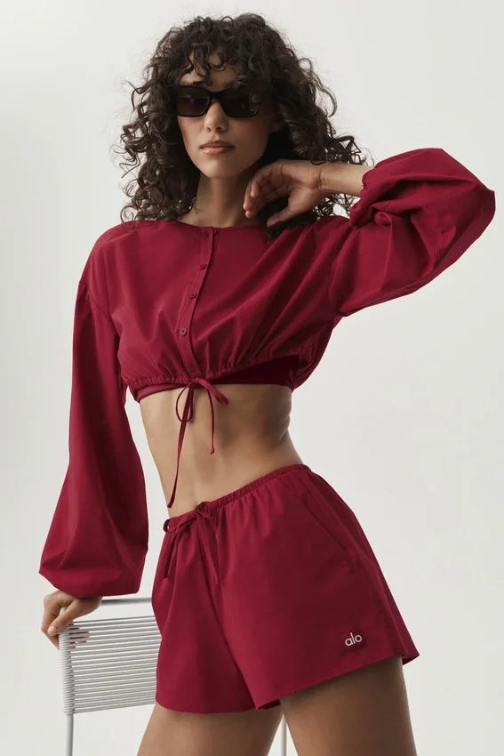 Camisa de manga larga corta de algodón «Real Deal» — Rojo «Summer Romance»