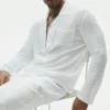 Camisa de manga larga de jersey de lino estilo costero con botones - Blanco