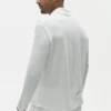 Camisa de manga larga de jersey de lino estilo costero con botones - Blanco