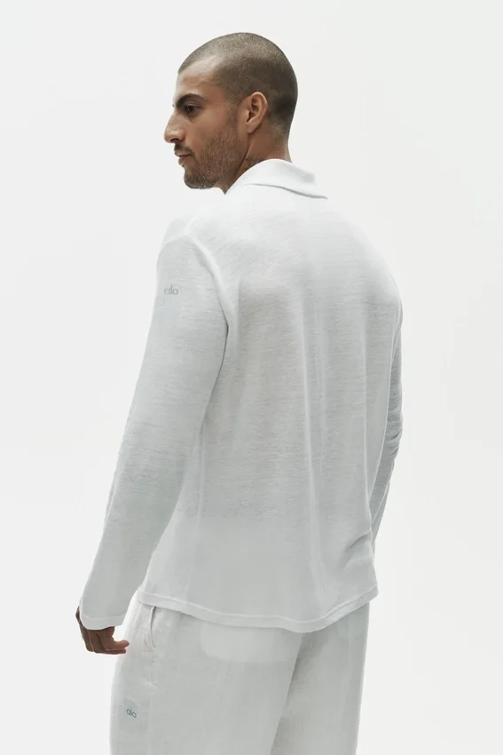 Camisa de manga larga de jersey de lino estilo costero con botones - Blanco