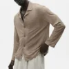 Camisa de manga larga de jersey de lino estilo costero con botones - Gravel